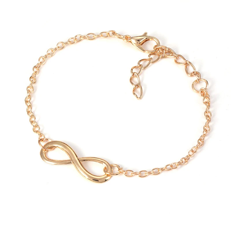 Summer fashion stainless steel infinity pendant foot jewelry 18K gold plated anklet chain for lady