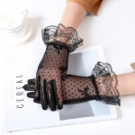 Summer Ladies Sunscreen Driving Riding Gloves Bowknot Black Lace Lace Mesh Wedding Bridal Gloves