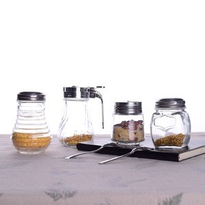 Sundry Glass Jars Honey Syrup Dispenser Jar With Screw Top Lid for Household Kitchen Family Breakfast Silver &amp; Clear