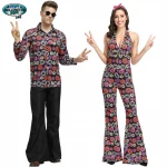 The 90s Adult Couple Hip-hop Artist Retro Disco Hippie Halloween Performance Cosplay Costumes