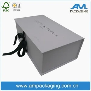 Top quality cardboard material pantone packaging rigid sweater shoes gift box with ribbon