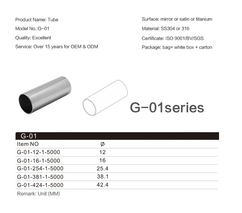Top Quality Stainless Steel 304 Balustrade Round Pipe Handrail Tube