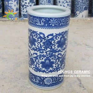 Varied Chinese Blue And White Ceramic Cylinder Umbrella Stands Vases