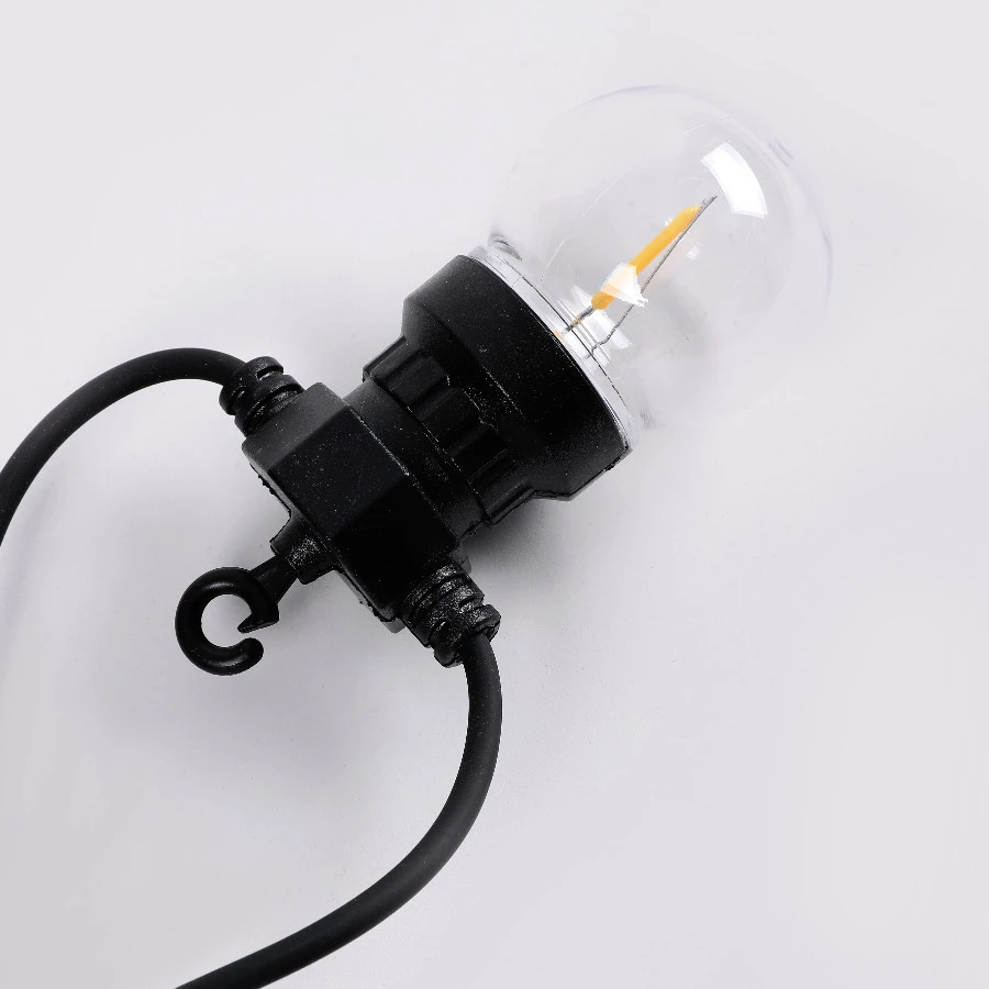 Warm white 10M 10 sockets outdoor LED festoon lights E27 black belt cable festival patio waterproof connectable string lighting