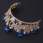 Wedding Hair Accessories Wholesale Fashion Gold Hair Jewelry Sapphire Crystal Wedding Bridal Tiara