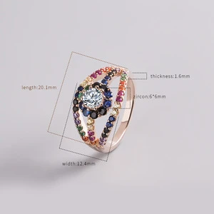 White Cubic Zirconia and multi colour diamond ring  women engagement fine jewelry