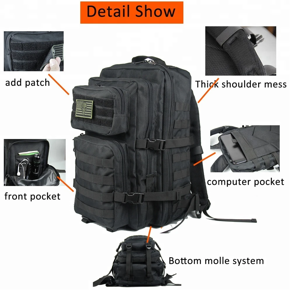 Wholesale 40L Black Military Style Survival Gear backpack Large Hydration Molle Bug Out Bag 3 Day Assault Pack Tactical Gear