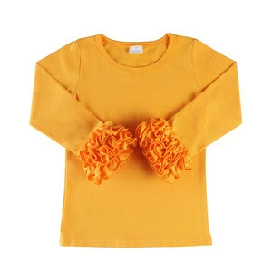 Wholesale baby wear clothes top ruffle sleeve shirts solid color girls t shirts