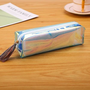 Wholesale COOL Transparent Colorful  Laser Pencil Case Creative Stationery bag Cylindrical tassel pencil bags