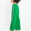 Wholesale Green Wide Leg Side Striped Joggers High Quality Popper Track Pants With Button