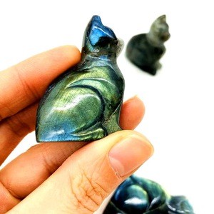Wholesale Natural Carved Crystals Art Sculpture Lovely Labradorite Cat  For Holiday Gifts