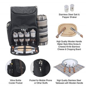 Wholesale waterproof picnic set backpack with tableware and wine bottle holder