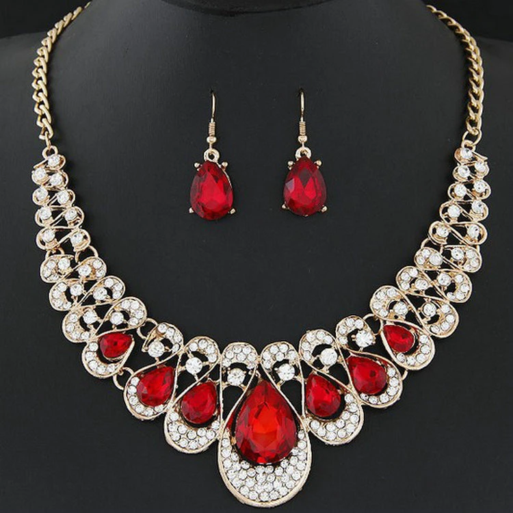 Wholesale wedding jewelry rainbow crystal bridal necklace and earring set