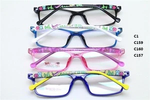 Wholesales pupil TR90 bendable square shape polish color with printing eyeglasses frames for child 6003
