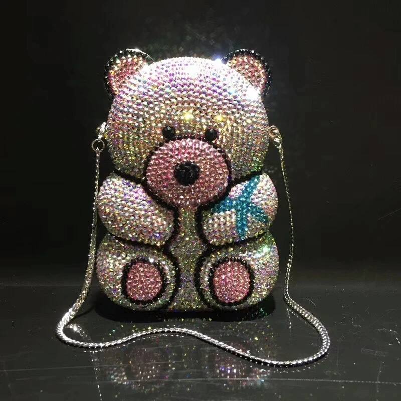 women Hollow Out Bear shape Crystal Clutch Evening Bag Wedding Party Cocktail purse wallet MInaudiere Handbag shoulder bag gifts