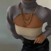 Women Turtleneck Knit Pullover Sweater Long Puff Sleeve Knitted Shrugs Turtleneck Knitted Cropped Top