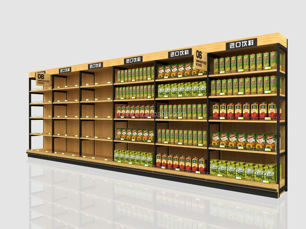 wood supermarket gondola shelving/ display shelf