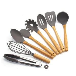Wooden Handle Silicone Cooking Tools Set With Storage Box
