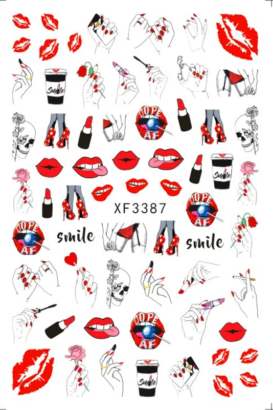 XF3386-XF3397 3D Sexy Lady Nail Stickers Lips Manicure Applique Beauty Lady  Nail Art Decorations Decals