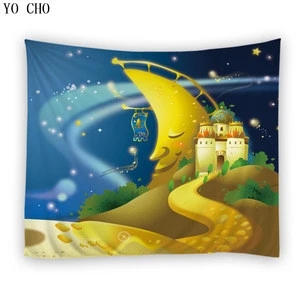 YO CHO Wholesale polyester wall hanging tapestry with fantasy castles tree ice palace 3d jacquard rectangle cloth wall carpet