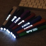 Novelty Promotional Glow Logo Multifunction LED Light Tip Ball Pen with Stylus&Phone Holder Write in the Dark