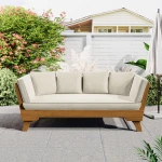 Modern Teak Wood Outdoor Sofa 3 Seater Portable Comfortable Living Room Furniture