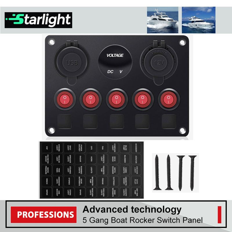 5 Way Rocker Switch Buy 5 Gang Rocker Switch Panel With Dual Usb Slot Socket 5v 4.2a ...