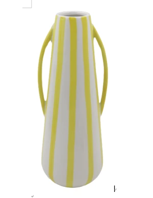 Vertical striped rural retro ceramic double ear vase, home interior decoration221-218697