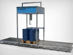 200 L Automatic Drum Filling Machine with Infeed and Outfeed Conveyor