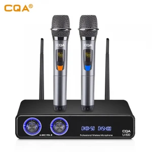 CQA UHF Dual Channel Professional Handheld Wireless Microphone,Dual Professional Dynamic Mic Handheld plastic Mic for karaoke/home KTV/stage/karaoke