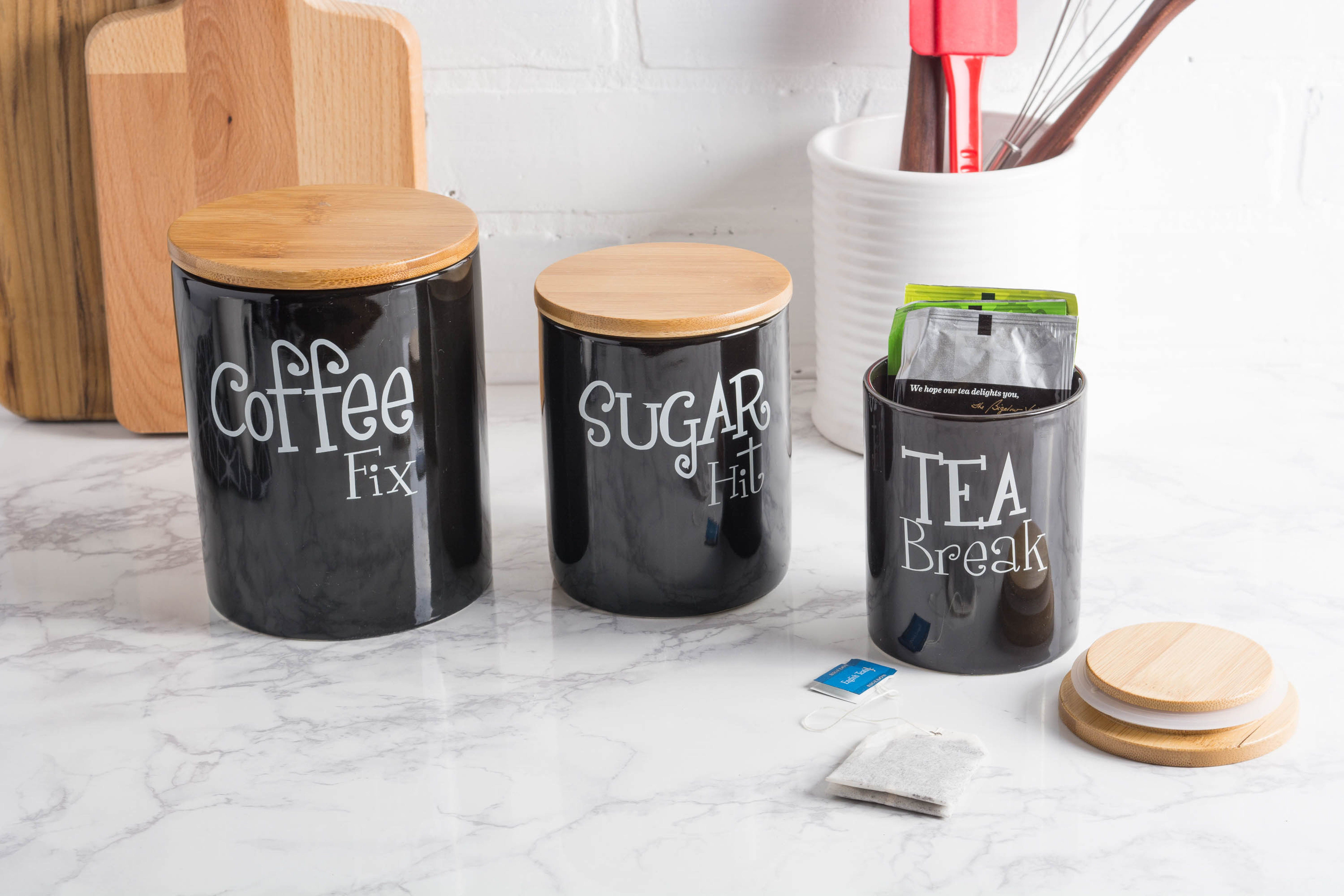 Sugar Container Box Buy Sugar Canisters Set Of 3 For Kitchen Counter White Ceramic Food ...
