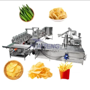 Automatic banana slice potato chip fish and chicken frying production line, stainless steel frying equipment for okra