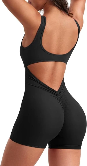 KASTWAVE One Piece Workout Jumpsuits for Women, Workout V Back Tummy Control Sleeveless Jumpsuits, Yoga Sleeveless Seam