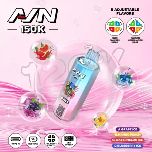 AIVONO AIM AVN 150K 8-in-1 Vape Wholesale | 4 Flavors (Grape/Mango Peach/Watermelon/Blueberry Ice) | Europe Spain