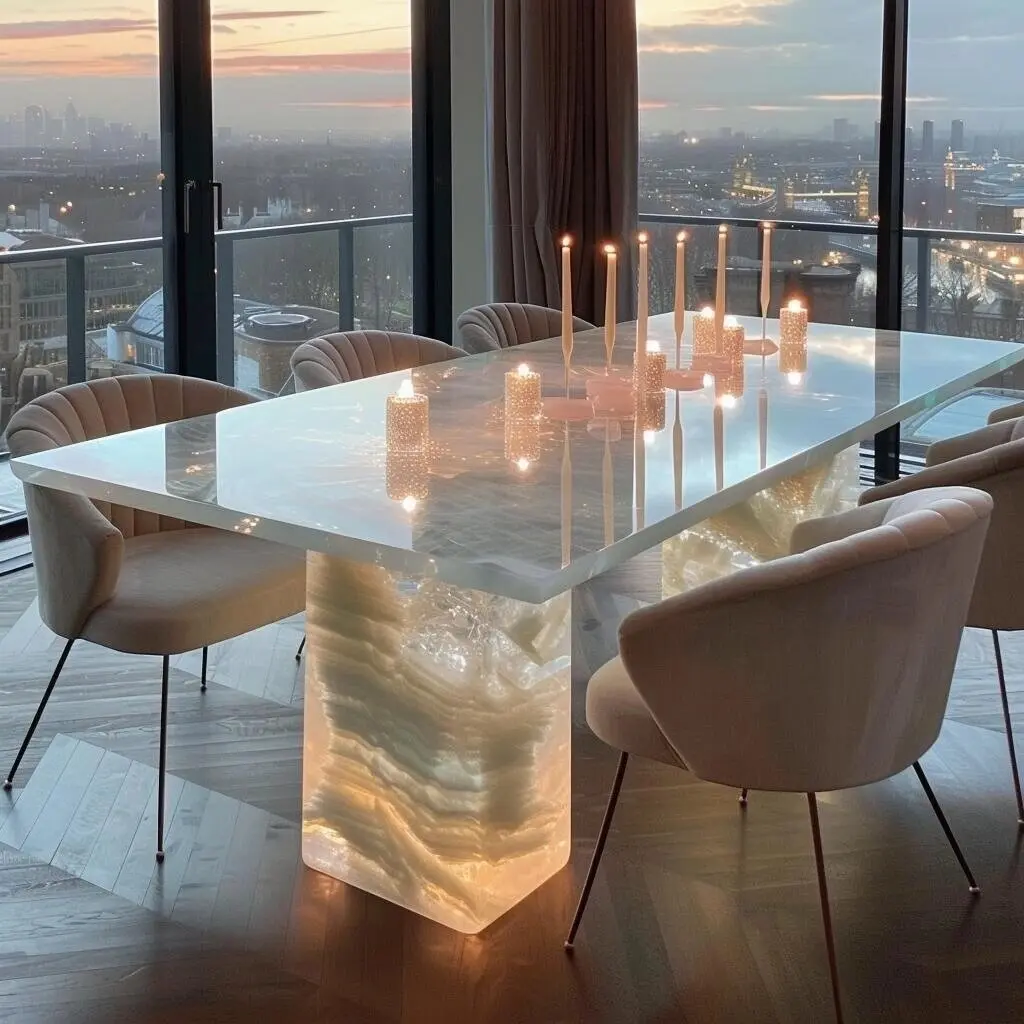 Buy Custom Pink Translucent Onyx Backlit Dining Table | Back Lighted ...