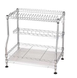 Patent Design 3 Tiers DIY Chrome Metal Plate Dish Drainer Rack with Hook