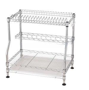 Patent Design 3 Tiers DIY Chrome Metal Plate Dish Drainer Rack with Hook