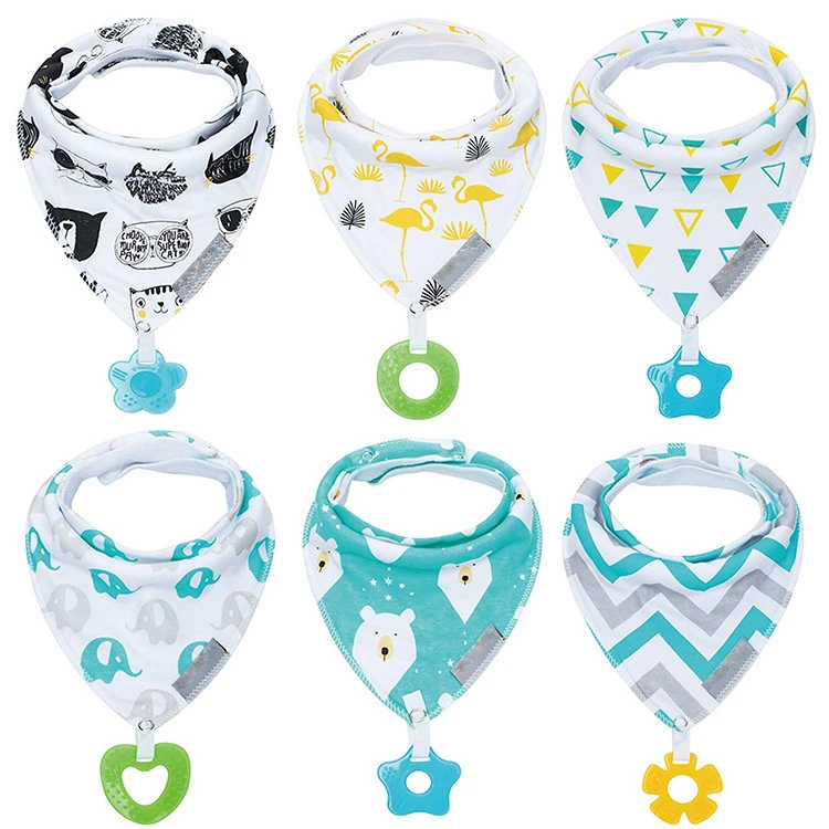 100% Organic Cotton 6-Pack Absorbent And Soft Unisex Baby Bandana Drool Bibs And Teething Toys