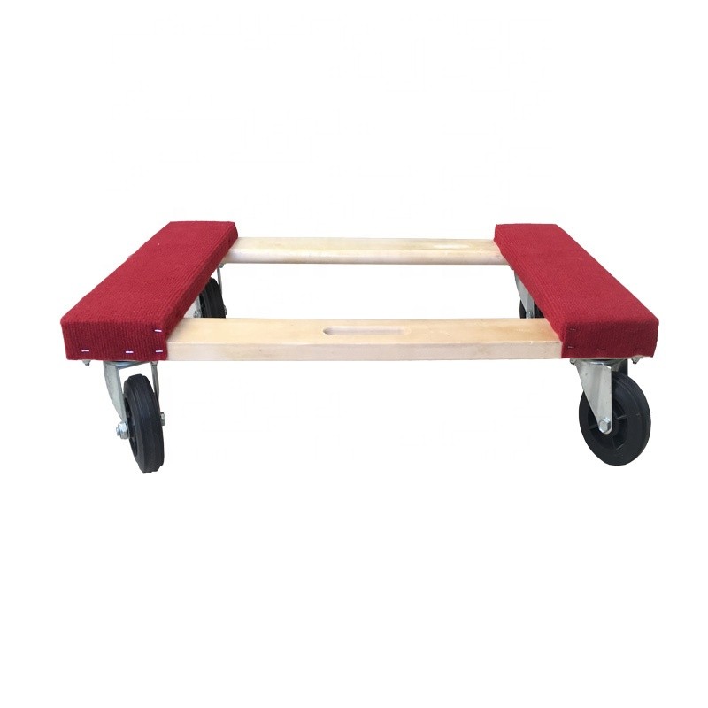 1000lb Capacity Red Carpet Ends Hardwood Frame China Manufacturing Factory Price Furniture Moving Dolly