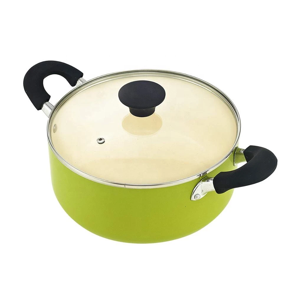 10Pcs olive green pressed ceramic cookware pan set