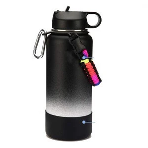 12/16/18/20/32/40/64 oz Wide Mouth Bottle Water Stainless Steel With Paracord Carrier Strap Cord with Safety Ring and Carabiner