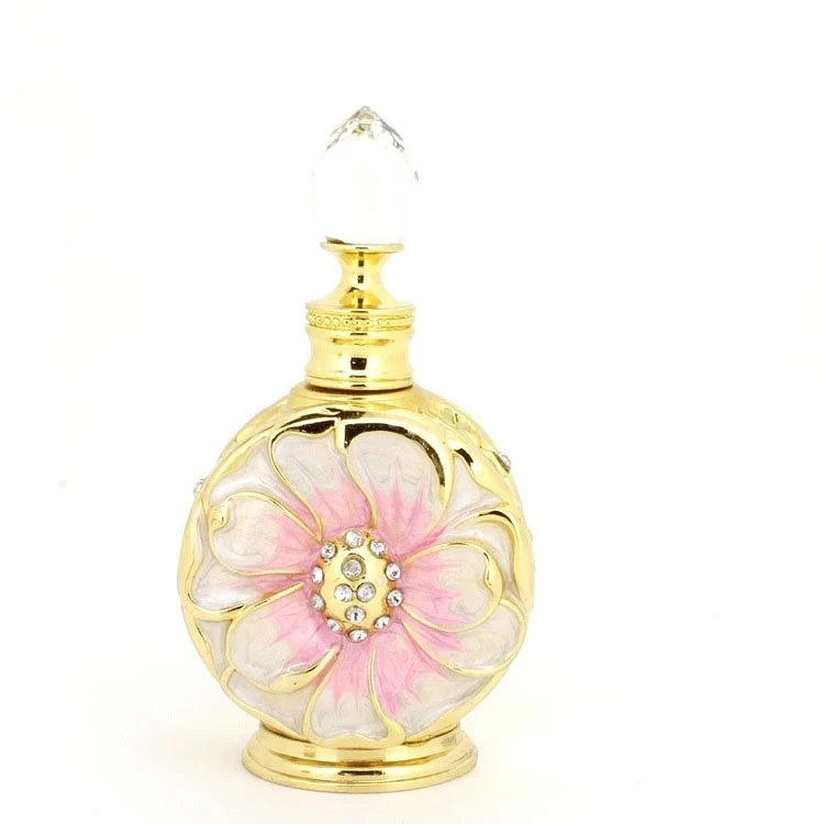 12ml rose pattern style glass spray perfume bottle,inlaid colored stone,factory made perfume bottle