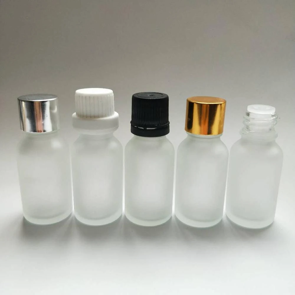 15ml clear frosted glass oil bottle with dropper cap