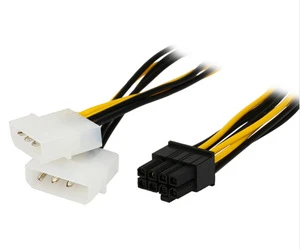 2 x Molex 4 pin to 8-Pin PCI Express Video Card Pci-e ATX PSU Power Converter Cable - Molex to Pcie 8 pin (6+2) Adapter
