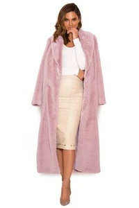 2019 Fashion Pink Luxury European Style Overcoat Winter Long Faux Fur Jacket Coat Woman