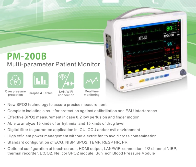 2019 hot sell PM200B medical multiparameter icu ccu patient monitor