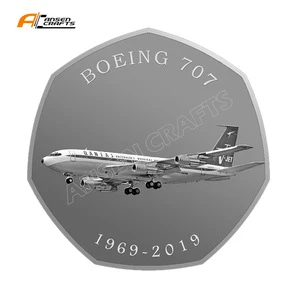2019 UK 50P Silver Coin 50th Anniversary Boeing Planes Commemorative Coins with Capsule for Collection
