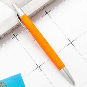 2020 gift best quality orange color eco friendly recycled plastic promotional ball point pens with custom logo