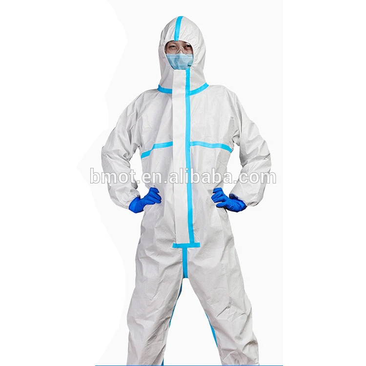 2020 in stock white full-body non-woven fabric material ppe zipper personal safety disposable protecting clothing suit coverall