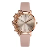 2020  Interchangeable Flower Bezel Blush rose gold Sunray a dual-use Pink Leather Strap Quartz Watch for girls